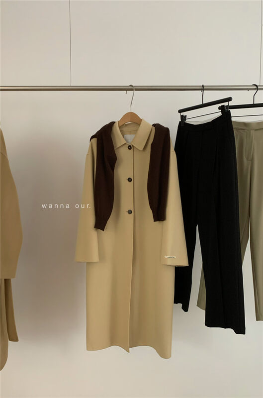 [WANNA OUR] Korean simple single-breasted wool coat (100% wool) W22301 # ZXL