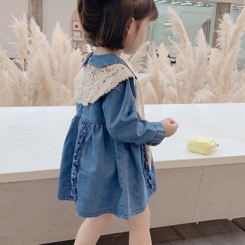 Girls 2022 spring and autumn clothes new baby girl denim princess skirt children's denim children's dress children's clothing skirt