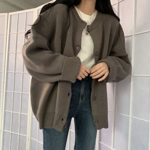 Vintage knitwear sweater cardigan loose lazy girl autumn and winter new student Korean version versatile outer coat