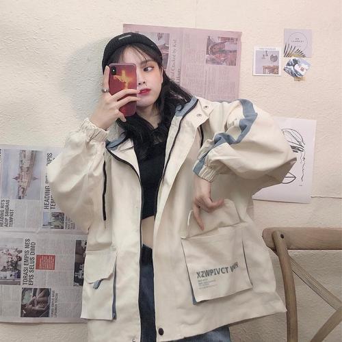 Spring and fall tooling coat 2021 new female Korean version loose BF joker student Harajuku wind retro ins tide