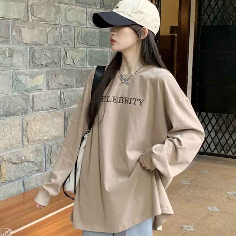 Autumn new fashion joker bottom shirt 200 jin fat mm plus size women's loose show thin long sleeve t-shirt clothes