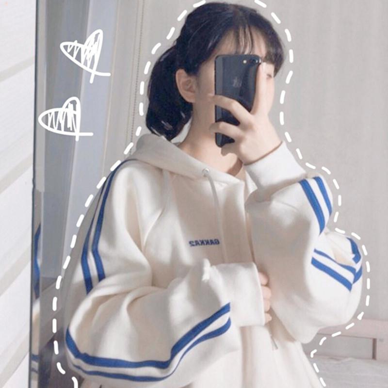 Velvet sweater women's spring and autumn 2022 new Korean version loose and fresh college style hooded pullover top student trend