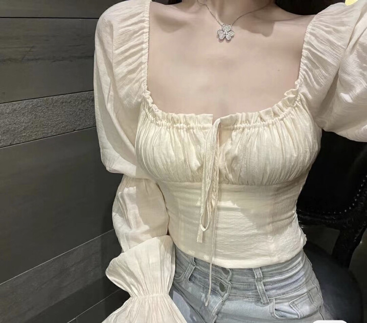 New in early autumn!【X·H STUDIO】Korean gentle light apricot shirt 8771# OZQ