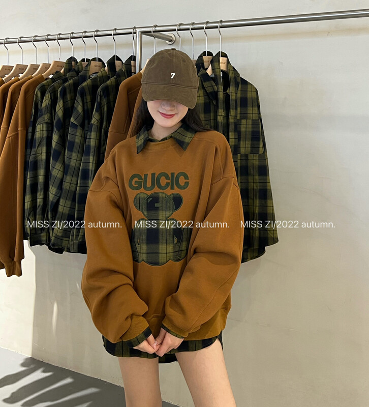【MISS ZI】Autumn three-dimensional embroidery letter plaid bear sweater 3357# CQW
