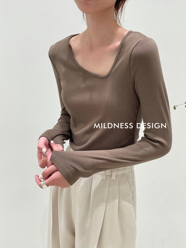 New in early autumn!【MILDNESS】V-neck comfortable basic all-match bottoming shirt A058# FHX