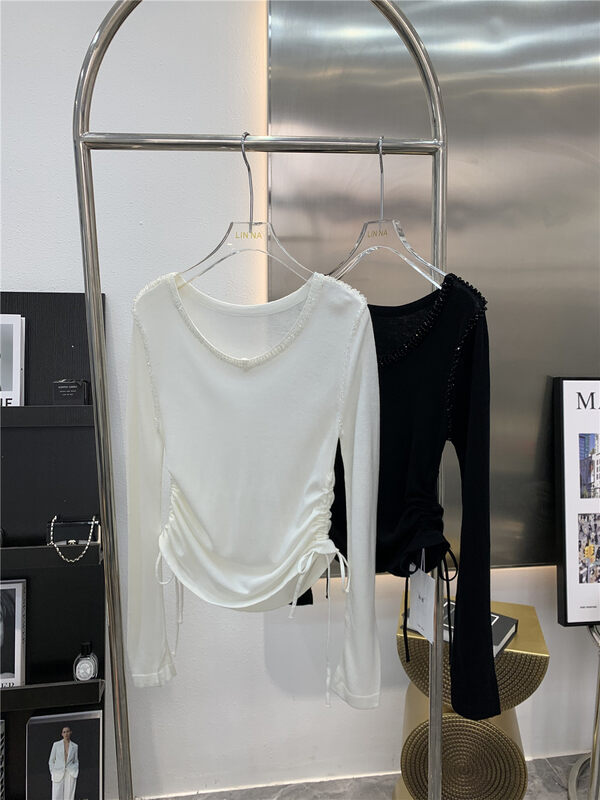 Autumn is new! [LINNA] casual round neck drawstring solid color small shirt 82883# JJ