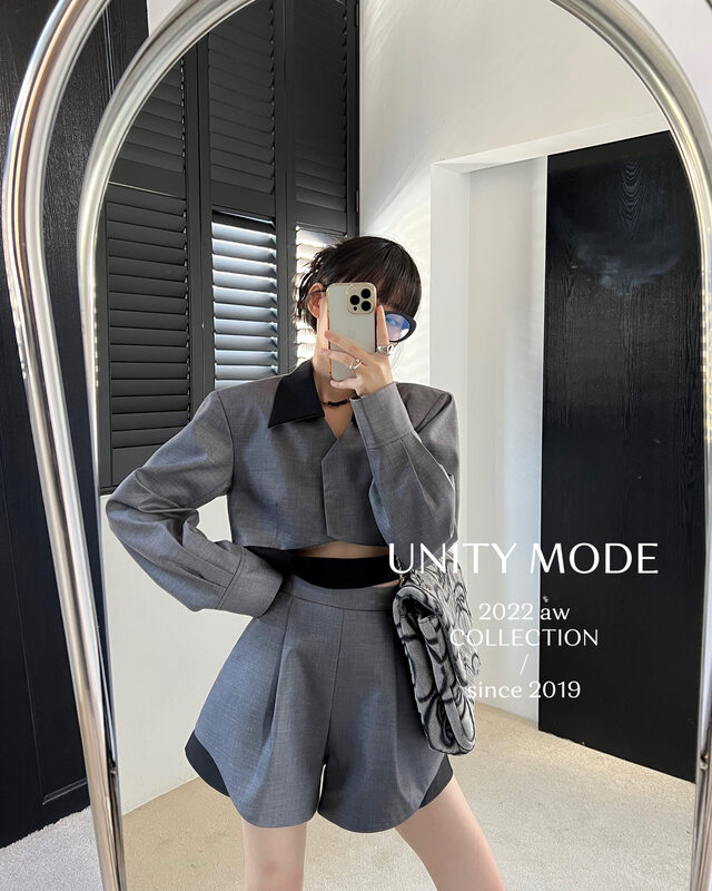 【UNITY】Early Autumn Sweet and Spicy Fashion Short Suit + Shorts Two-piece Suit F285001# CQW