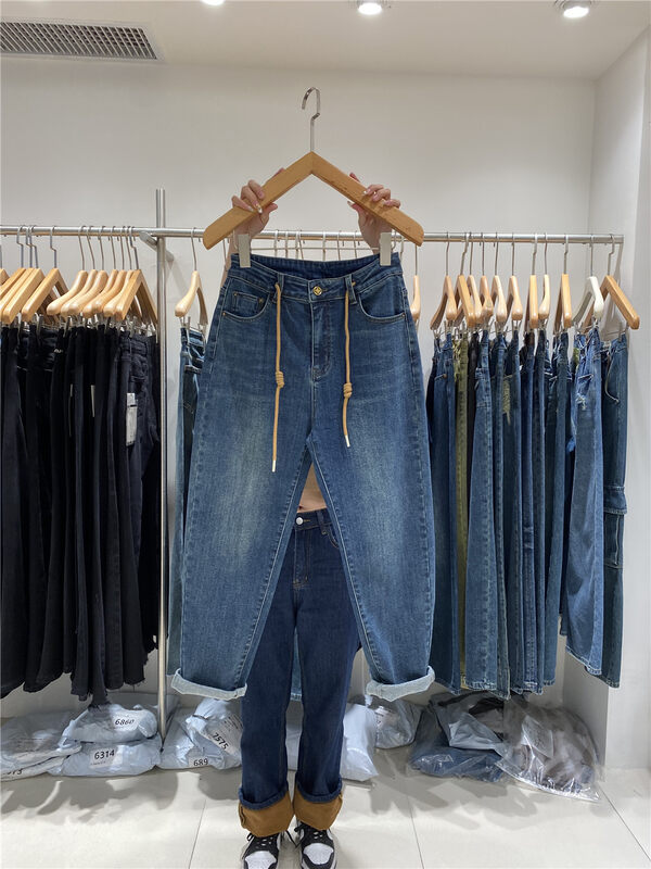 New for winter!  【O NOT 1】Korean version of simple color contrast tie all-match harem jeans R377# LSW