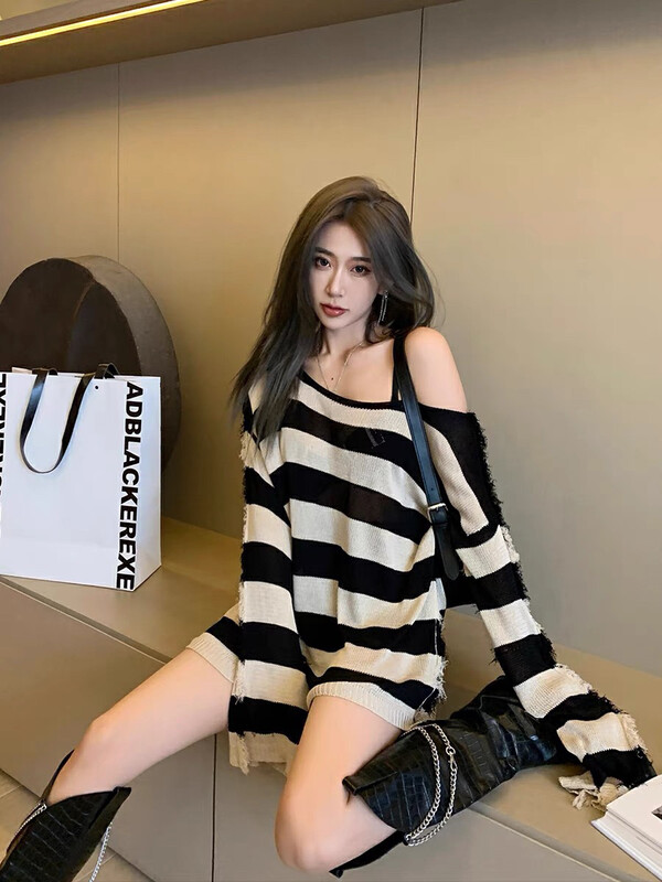 【X·H STUDIO】Striped pullover all-match long-sleeved T-shirt 8234# OZQ