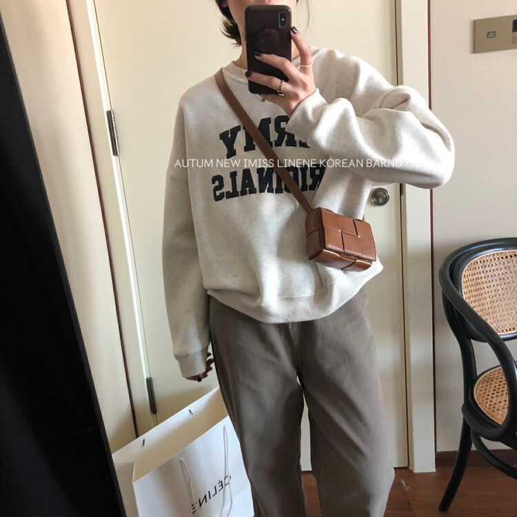 [IMISS] Korean version thickened round neck letter printing sweater sweater QK3126