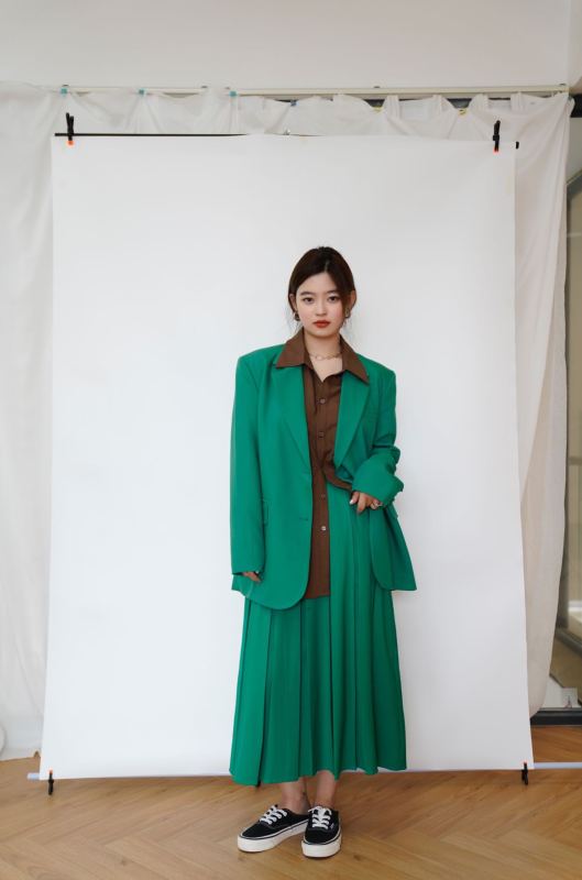 Original price 107.16! [ONIVINTAGE] Solid color pleated mid-length skirt OD216D2837