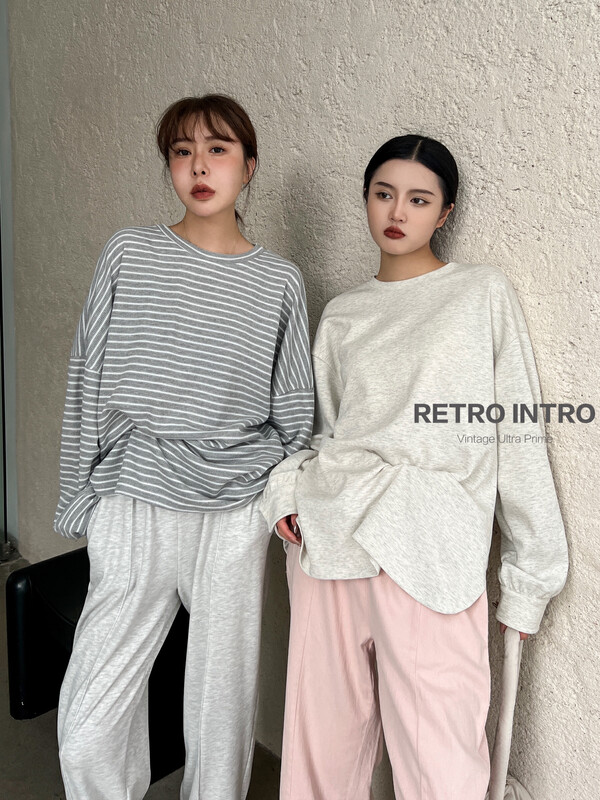 [RIN] Casual Simple Loose Striped Long Sleeve T-Shirt R21633