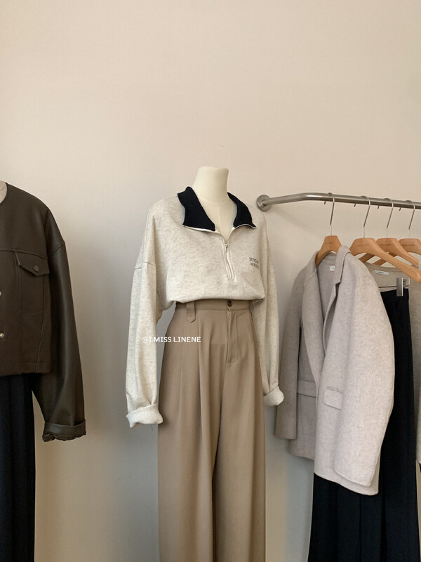 【IMISS】Korean version of simple color contrast lapel half zipper sweater sweater QK3553# FHX
