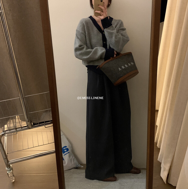 [IMISS] Korean v-neck contrast color single-breasted knitted cardigan top sweater QK905
