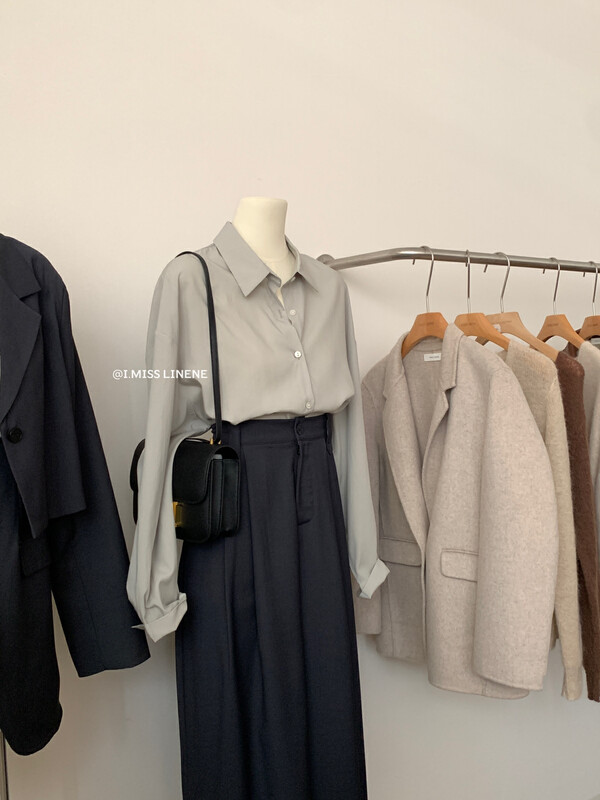 【IMISS】Korean casual texture Tencel shirt shirt QK3518# FHX