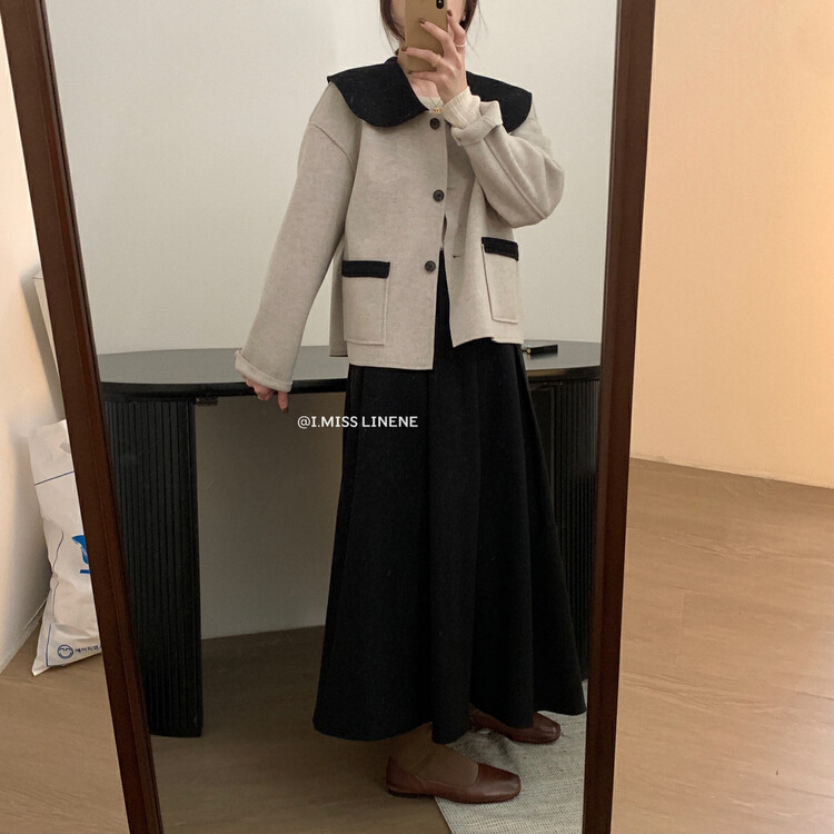 【IMISS】French contrast color doll collar double-sided woolen coat QK3591
