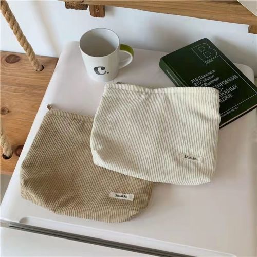 Cosmetic bag female portable go out with a sense of luxury Korean version of the retro corduroy pencil bag mobile phone coin purse storage bag