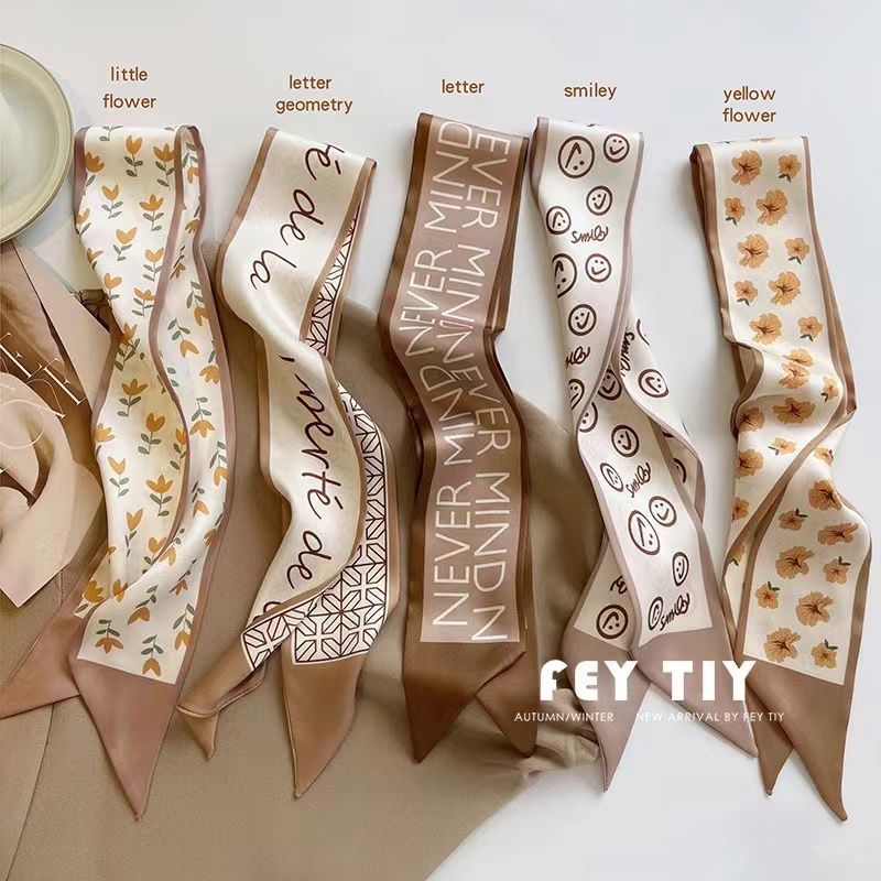 High-quality khaki nude color Korean version of the temperament tied hairband small silk scarf streamer hairband bag with professional scarf ribbon