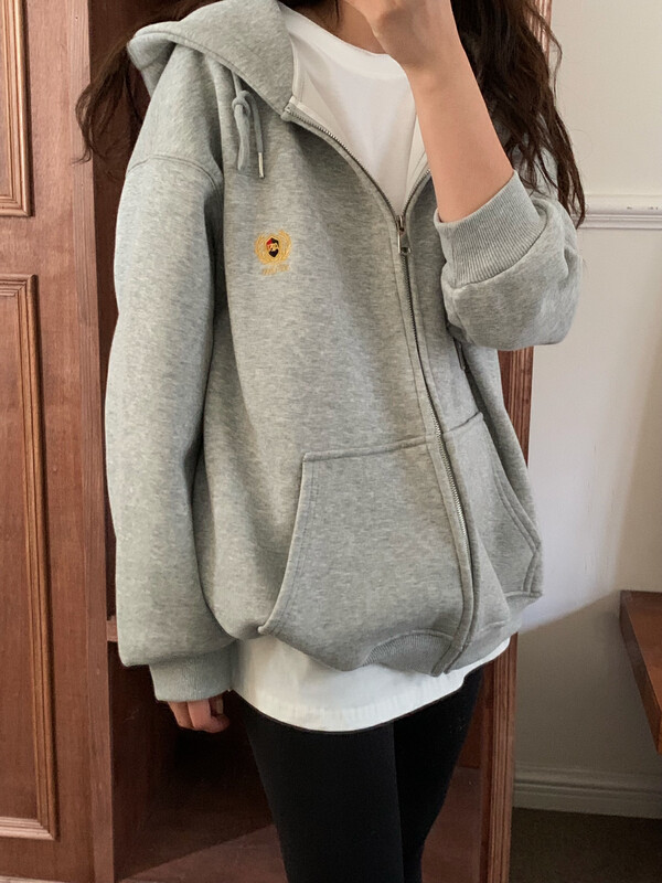[EVER TRUE] Letter Embroidery Korean Style Loose Hooded Fleece Sweater 61170# CLS