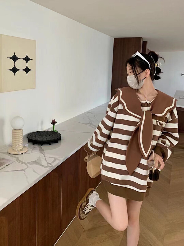 New in autumn! [YT] striped bow navy collar sweater WY58130# PCZ