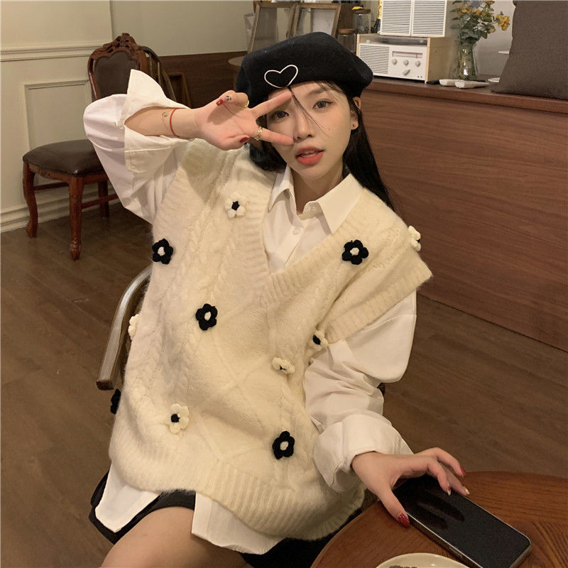Two-piece suit/single-piece Korean college style vest, vest, vest, knitted sweater, women's outer top + shirt trend