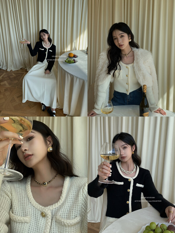 【LE LART】French Small Fragrance U-neck Gold Button Cardigan Sweater Knit Cardigan XZ363