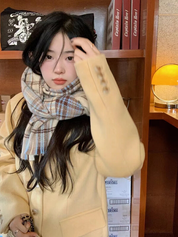 [Y.JIA Eja] South Korean warm and versatile plaid scarf 816