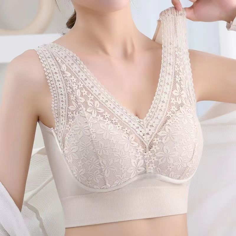 New seamless lace wrapped chest with no steel ring anti-lighting fixed cup latex pad sexy beauty back underwear women