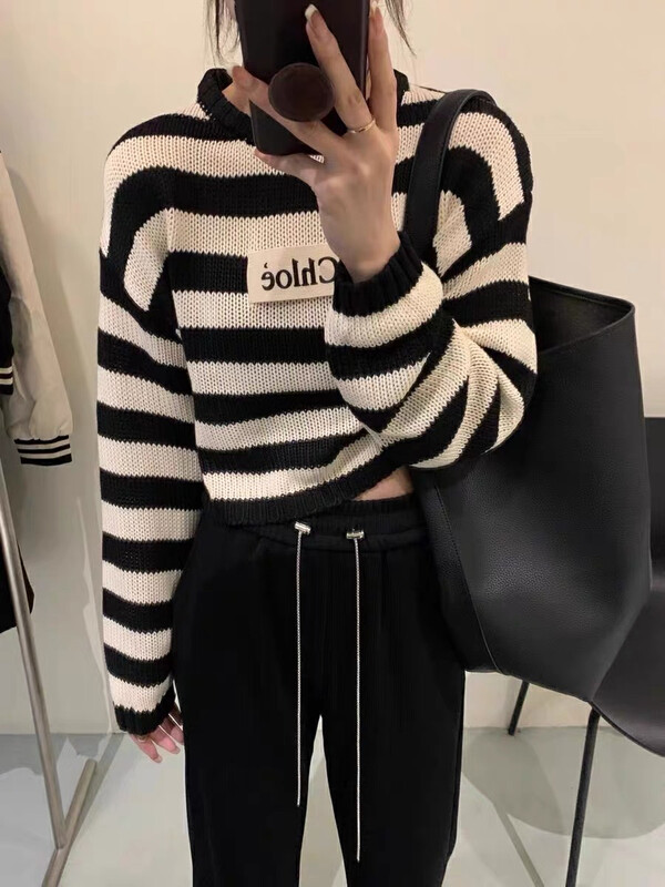 【Y.JIA】Temperament Versatile Loose Casual Striped Warm Sweater YS1-705# FHX