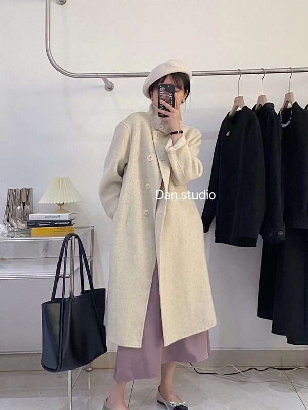 [Y.JIA Yijia] Korean style temperament stand-up collar wide version slimming single-breasted wool coat 55023