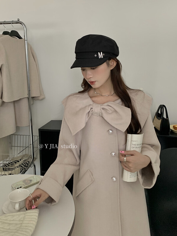 [Y.JIA Ijia] Gentle wind age-reducing bow knitted buckle wool coat coat 99006-1