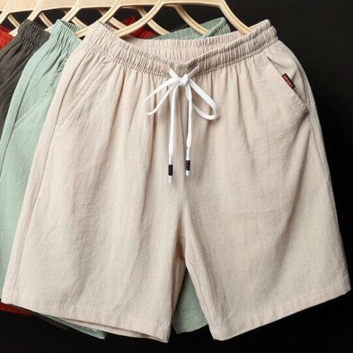 Shorts men's summer new cotton and linen loose five-point pants trend all-match casual solid color plus fertilizer plus size beach pants