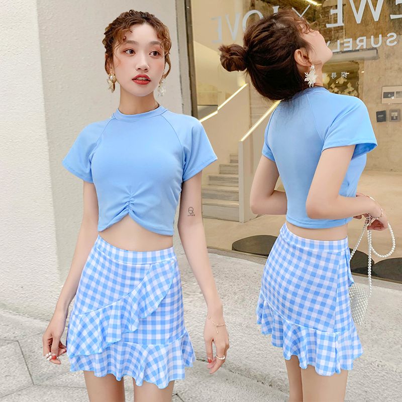 Baiya swimsuit women's new boxer skirt split summer two-piece set is thin Korean ins girl student swimsuit