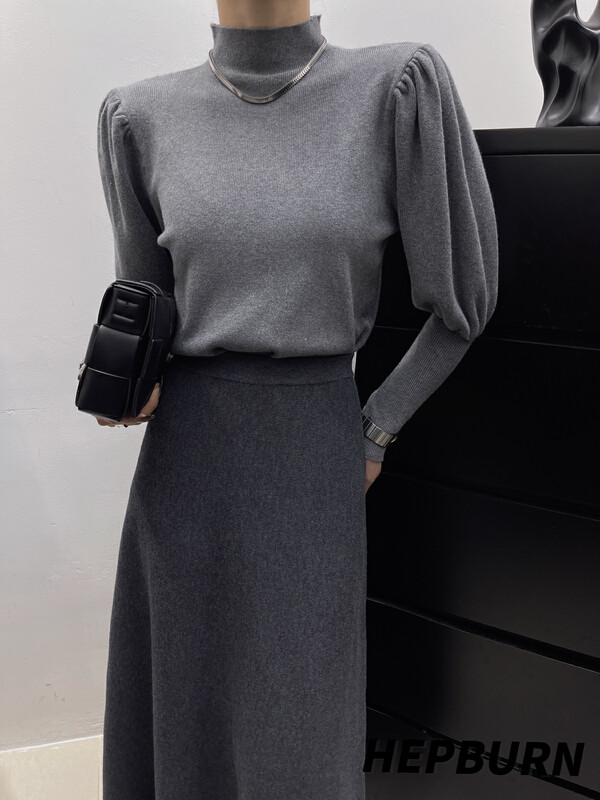【HEPBURN Hepburn】Puff sleeves knitted sweater (all-match thin) 859# FHX