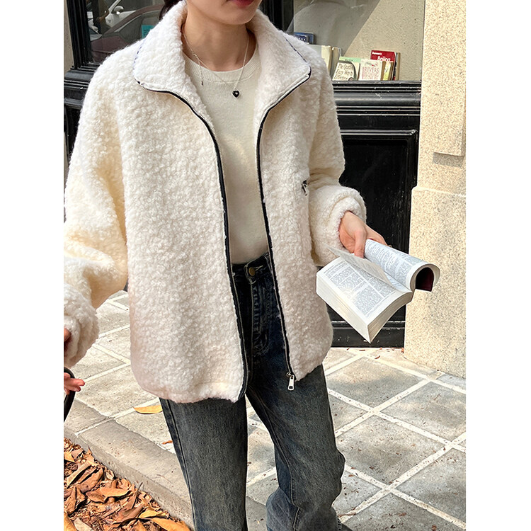 【THE MIND】Korean style winter stand-up collar colorblock warm casual all-match wool coat 61262# JHY