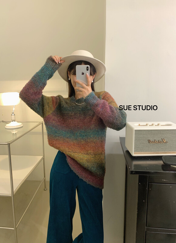 New in winter!【SUE STUDIO】Korean rendering color round neck warm sweater 8976# ZJY