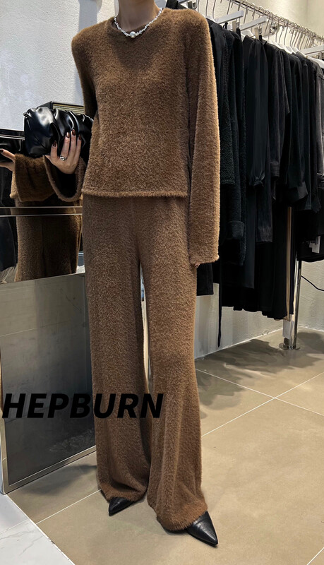 [HEPBURN Hepburn] Plush wide-leg mopping casual pants (loose and thin) 5292# FHX