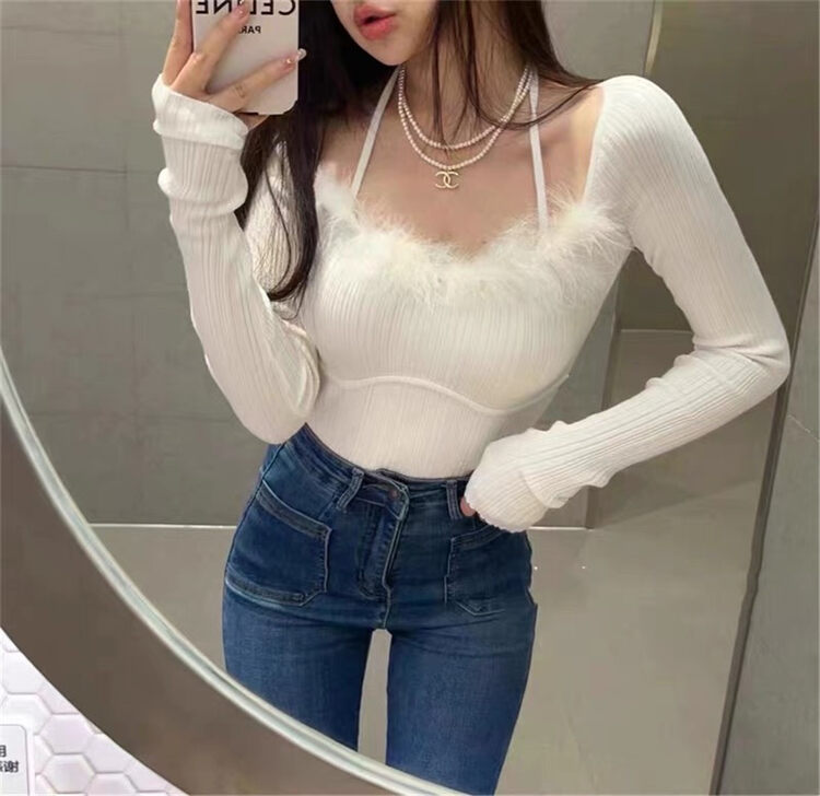 【LINNA】Sweet and gentle halterneck sweater 82929# JJ