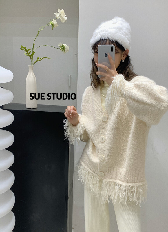【SUE STUDIO】Ladies tassel design loose buttoned warm sweater 8978# ZJY