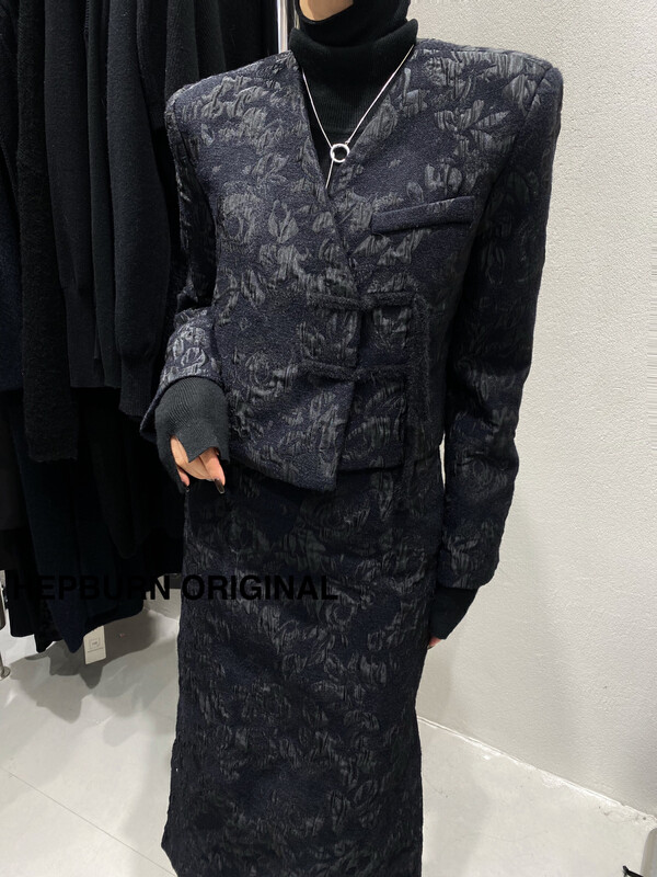 【HEPBURN Hepburn】High-quality wool jacquard short coat (retro and elegant) 5220# FHX