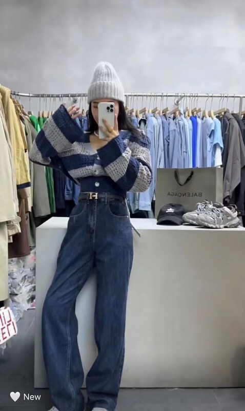 New in autumn! [MI NI] Colorblock V-neck flared sleeve knitted cardigan 9086-1# PCZ