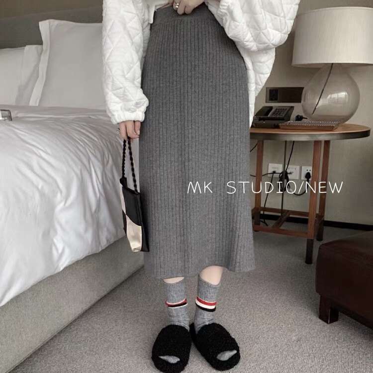 New in autumn! [MK] Simple solid color mid-length skirt d71# HJY
