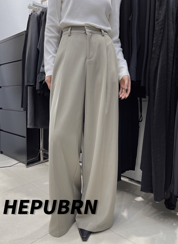 [HEPBURN Hepburn] Waist stitching wide-leg mopping trousers are thin and versatile 5217