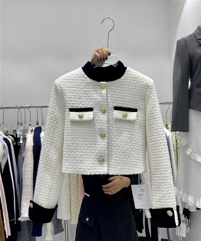 【LINNA】Small fragrant style color matching temperament plus cotton short coat 124835# JJ