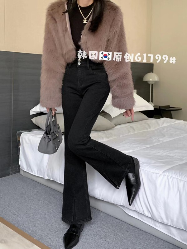 [Korean Original] Winter High Waist Split Chopsticks Pants Jeans 61799