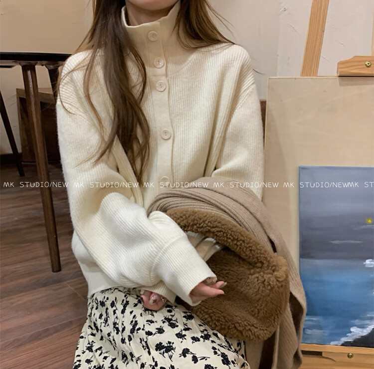 【CHEN/MK】Korean style warm sweater with button stand collar D188# HJY