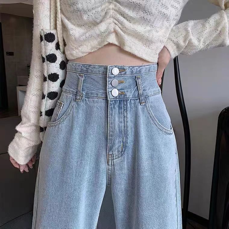 High waist jeans women's spring and autumn 2022 new loose and thin straight large size fat sister mopping wide leg pants