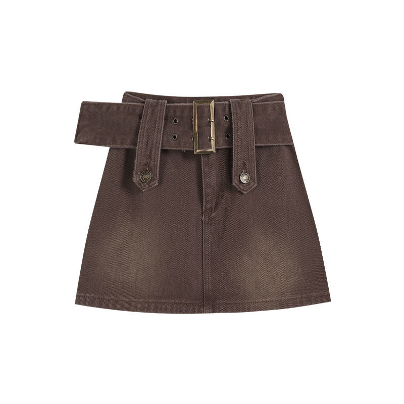 Retro bag hip denim skirt women's summer hot girl high waist design sense all-match thin a-line ultra-short skirt tide