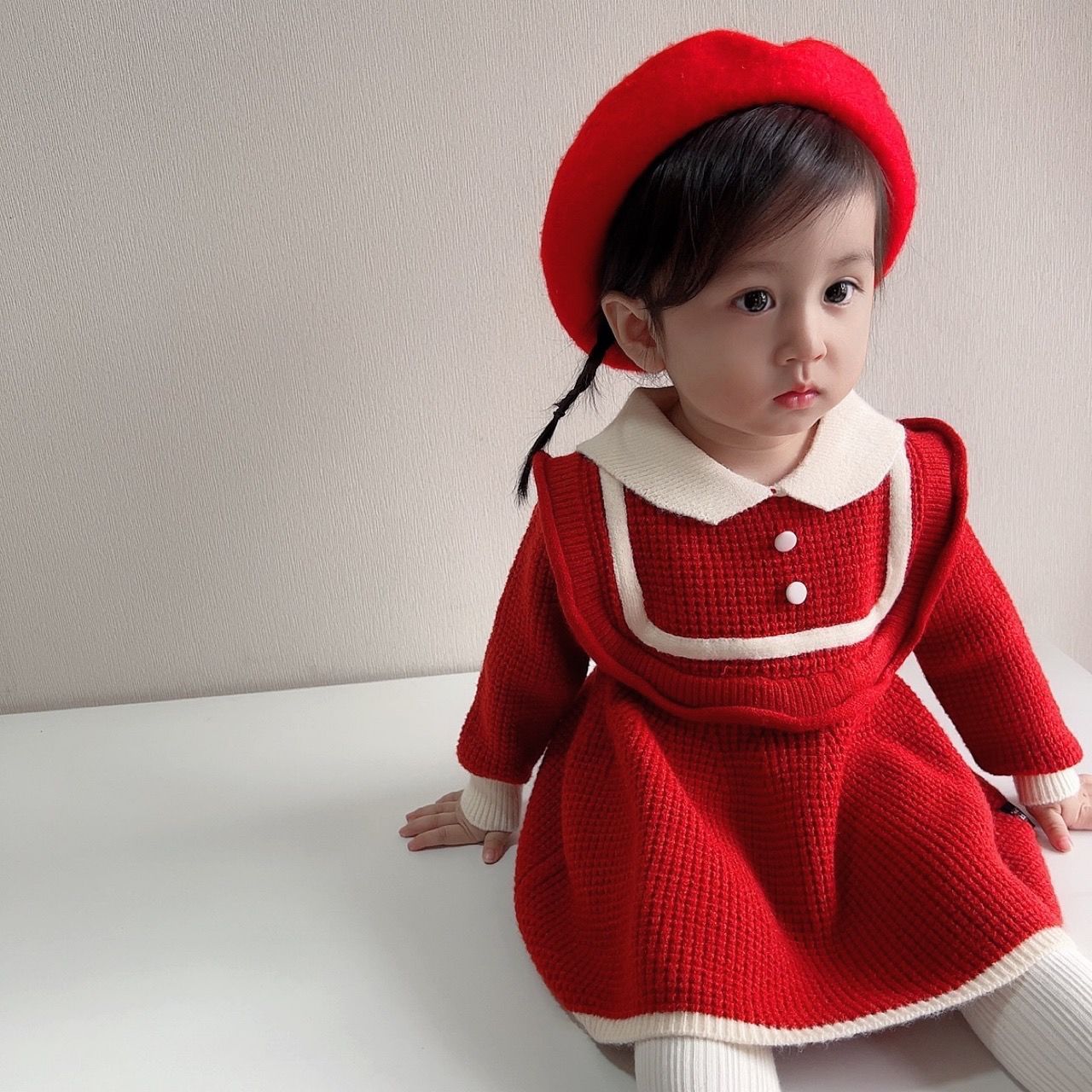 Girls knitted dress long-sleeved spring and autumn baby girl cute foreign style 2022 new small fragrance princess dress autumn