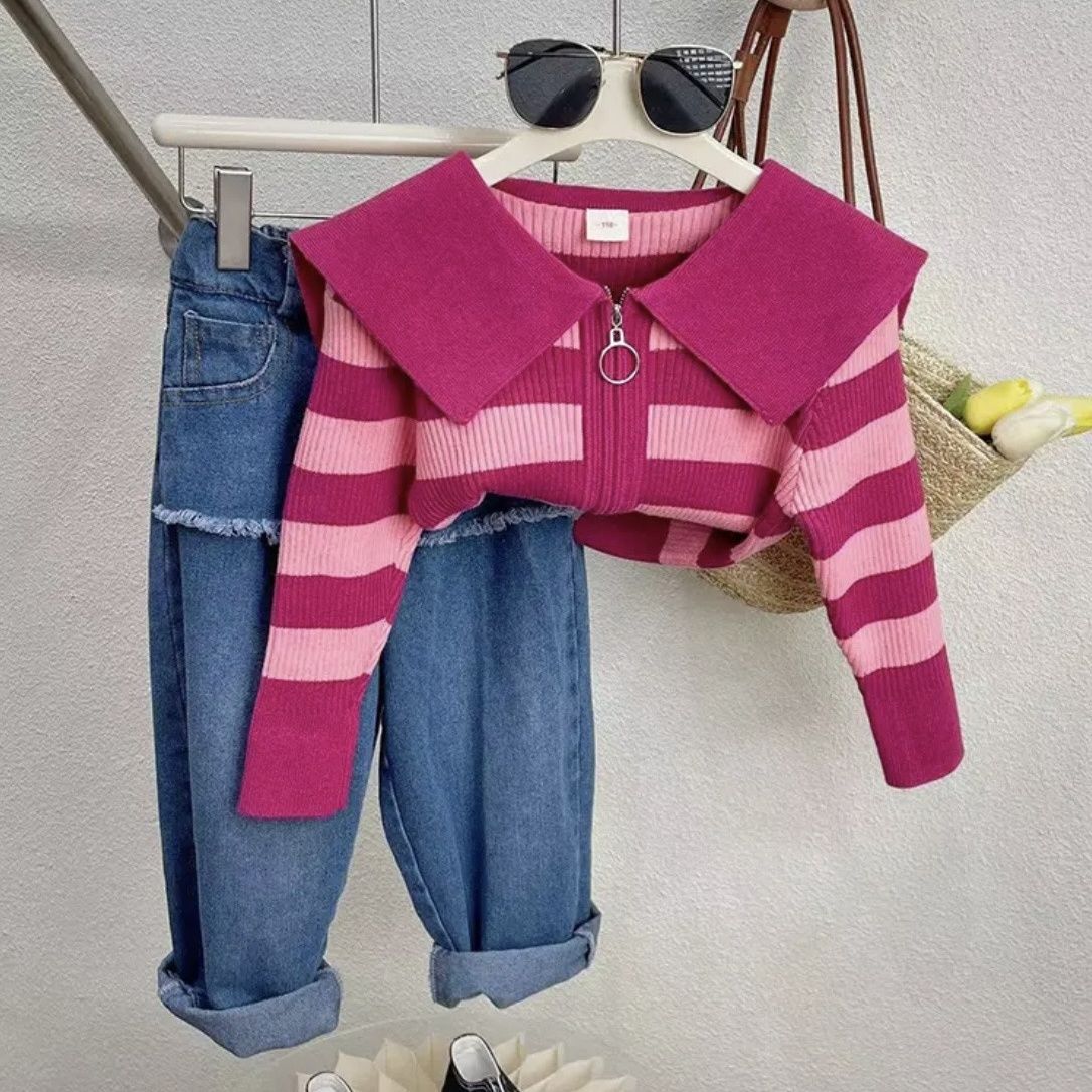Girls' Autumn Suits 2022 New Baby Girls Western Style Tops Children's Fashionable Jeans Spring and Autumn Two-piece Tide